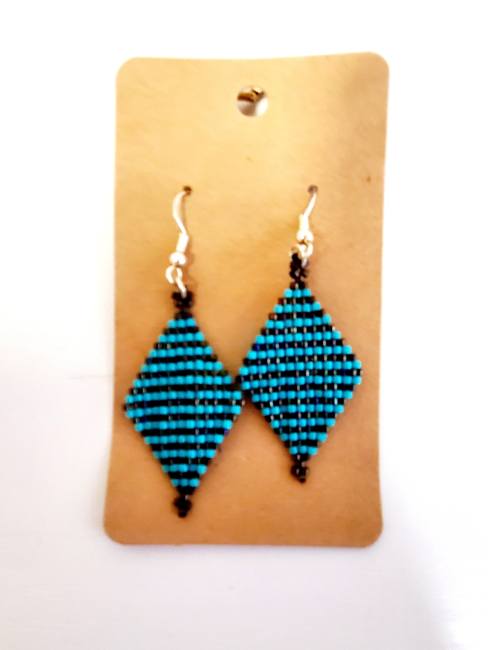 Handmade Turquoise and Black Beaded Diamond Earrings - Women Jewelry